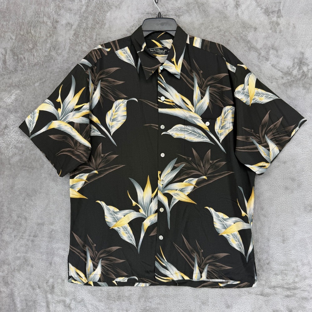 Tori Richard Shirt Mens L 9405 3148 Black Bird of Paradise Button Down EUC